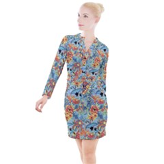 Flowers And Butterfly Button Long Sleeve Dress by goljakoff