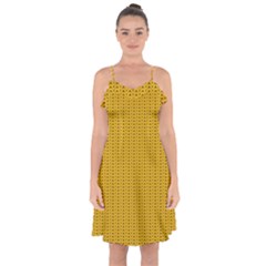 Yellow Knitted Pattern Ruffle Detail Chiffon Dress by goljakoff