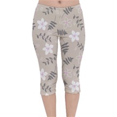 Flower  Velvet Capri Leggings  by SychEva