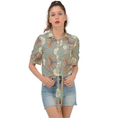 Flowers Leaves  Floristic Pattern Tie Front Shirt  by SychEva