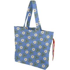 Flowers Leaves  Floristic Pattern Drawstring Tote Bag by SychEva