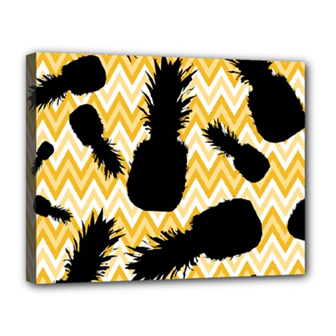 Ananas Chevrons Noir/jaune Canvas 14  X 11  (stretched) by kcreatif