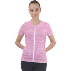 Pink Knitted Pattern Short Sleeve Zip Up Jacket by goljakoff