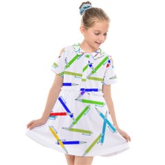 Pen Pencil Color Write Tool Kids  Short Sleeve Shirt Dress by Dutashop