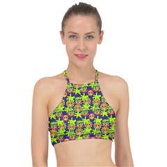 Smiley Background Smiley Grunge Racer Front Bikini Top by Dutashop