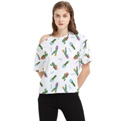 Cacti In Pots One Shoulder Cut Out Tee by SychEva