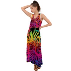 Abstract Jungle V-neck Chiffon Maxi Dress by icarusismartdesigns