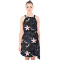 Sparkle Floral Halter Collar Waist Tie Chiffon Dress View1