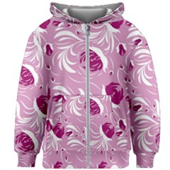 Folk Floral Pattern  Flowers Print  Kids  Zipper Hoodie Without Drawstring by Eskimos