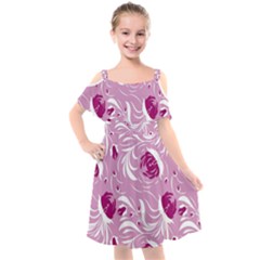 Folk Floral Pattern  Flowers Print  Kids  Cut Out Shoulders Chiffon Dress by Eskimos