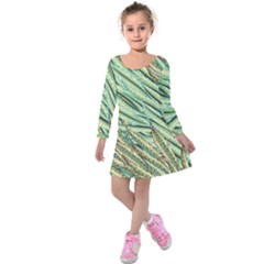 Green Leaves Kids  Long Sleeve Velvet Dress by goljakoff