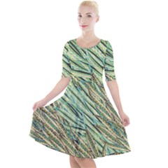 Green Leaves Quarter Sleeve A-line Dress by goljakoff