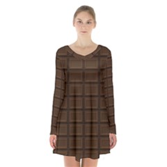 Milk Chocolate Long Sleeve Velvet V-neck Dress by goljakoff