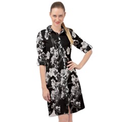 Fleurs De Cerisier Noir & Blanc Long Sleeve Mini Shirt Dress by kcreatif