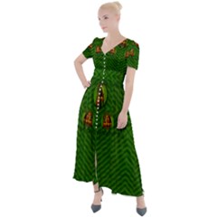 Lady Cartoon Love Her Tulips In Peace Button Up Short Sleeve Maxi Dress by pepitasart