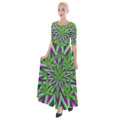 Purple, White, Green, Marijuana, Leaves, Cbdoilprincess  5de76707-e767-40d0-a70d-e7c36407f0a3 Half Sleeves Maxi Dress by CBDOilPrincess1