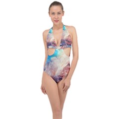 Abstract Galaxy Paint Halter Front Plunge Swimsuit by goljakoff