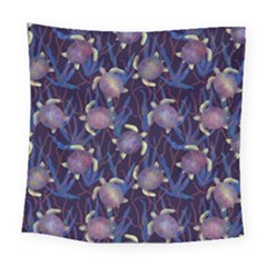 Turtles Swim In The Water Among The Plants Square Tapestry (large) by SychEva