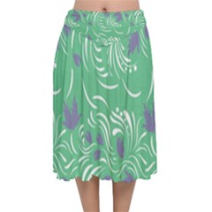 Folk Floral Pattern  Abstract Flowers Print  Seamless Pattern Velvet Flared Midi Skirt by Eskimos