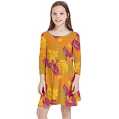 Folk Floral Pattern  Abstract Flowers Print  Seamless Pattern Kids  Quarter Sleeve Skater Dress by Eskimos