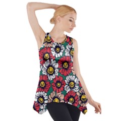 Daisy Colorfull Seamless Pattern Side Drop Tank Tunic by Kizuneko