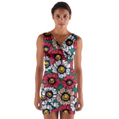 Daisy Colorfull Seamless Pattern Wrap Front Bodycon Dress by Kizuneko