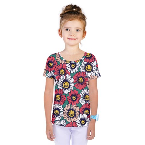 Daisy Colorfull Seamless Pattern Kids  One Piece Tee by Kizuneko