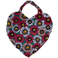 Daisy Colorfull Seamless Pattern Giant Heart Shaped Tote by Kizuneko