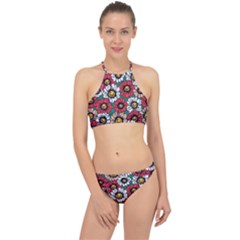 Daisy Colorfull Seamless Pattern Racer Front Bikini Set by Kizuneko