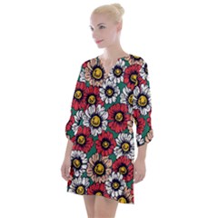 Daisy Colorfull Seamless Pattern Open Neck Shift Dress by Kizuneko