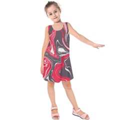 Red Vivid Marble Pattern 3 Kids  Sleeveless Dress by goljakoff