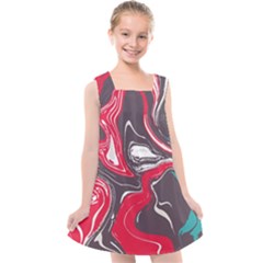 Red Vivid Marble Pattern 3 Kids  Cross Back Dress by goljakoff