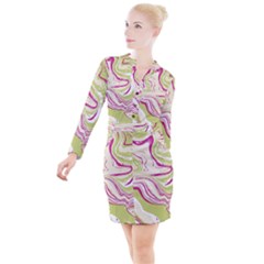 Green Vivid Marble Pattern 6 Button Long Sleeve Dress by goljakoff