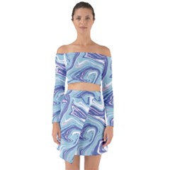 Blue Vivid Marble Pattern 9 Off Shoulder Top With Skirt Set by goljakoff