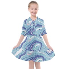 Blue Vivid Marble Pattern 9 Kids  All Frills Chiffon Dress by goljakoff