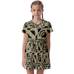 Linear Geometric Print Pattern Mosaic 2 Kids  Asymmetric Collar Dress by dflcprintsclothing