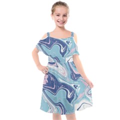 Blue Vivid Marble Pattern Kids  Cut Out Shoulders Chiffon Dress by goljakoff