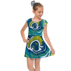 Green Vivid Marble Pattern 14 Kids  Cap Sleeve Dress by goljakoff