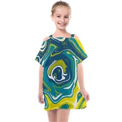 Green Vivid Marble Pattern 14 Kids  One Piece Chiffon Dress by goljakoff