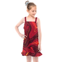 Red Vivid Marble Pattern 15 Kids  Overall Dress by goljakoff