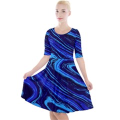 Blue Vivid Marble Pattern 16 Quarter Sleeve A-line Dress by goljakoff