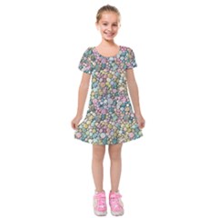 Multicolored Watercolor Stones Kids  Short Sleeve Velvet Dress by SychEva