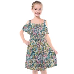 Multicolored Watercolor Stones Kids  Cut Out Shoulders Chiffon Dress by SychEva