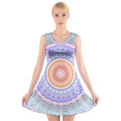 Pretty Pastel Boho Hippie Mandala V-neck Sleeveless Dress by CrypticFragmentsDesign