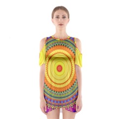 Neon Calliope Kaleidoscope Mandala Shoulder Cutout One Piece Dress by CrypticFragmentsDesign