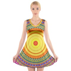 Neon Calliope Kaleidoscope Mandala V-neck Sleeveless Dress by CrypticFragmentsDesign