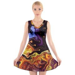 Nebula Starry Night Skies Abstract Art V-neck Sleeveless Dress by CrypticFragmentsDesign