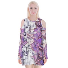 Blooming Lilacs Spring Garden Abstract Velvet Long Sleeve Shoulder Cutout Dress by CrypticFragmentsDesign