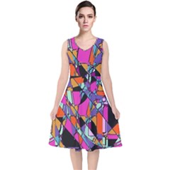 Abstract  V-neck Midi Sleeveless Dress  by LW41021