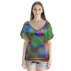 Prisma Colors V-neck Flutter Sleeve Top by LW41021